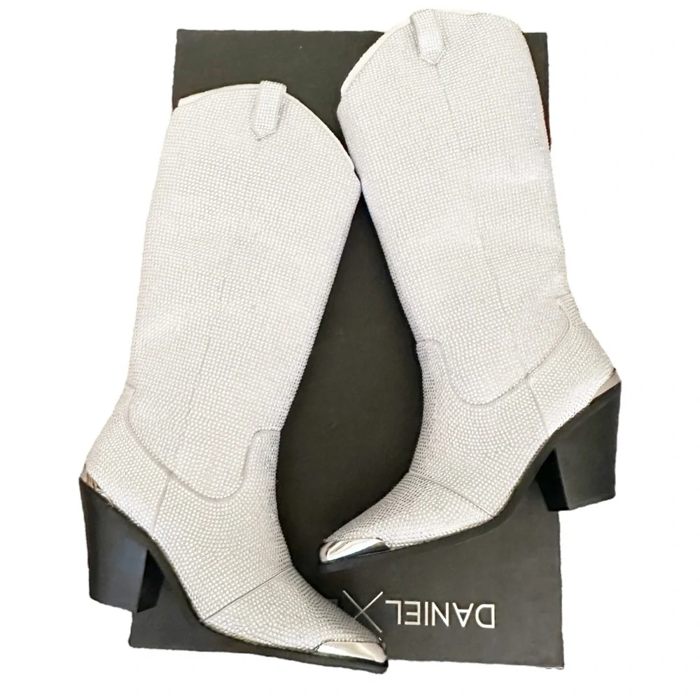 NIB DANIEL X DIAMOND North Jewel Cave Knee High Western Boot Silver 6.5